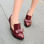 Beatrice bow heels in burgundy, worn