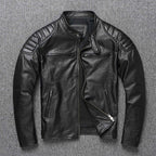 Garrick | Mens Leather Jacket Stand Collar Motorcycle Biker Jacket - 6