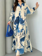 Ulric | Womens Dress Printed Long Sleeve V Neck Loose Maxi Dress