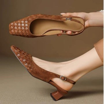 Wren woven slingback in tan, held