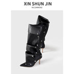 Hazel | Womens Heeled Boots Denim Slim Fit Pointed Toe Ankle Boots