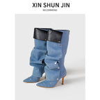 Hazel | Womens Heeled Boots Denim Slim Fit Pointed Toe Ankle Boots