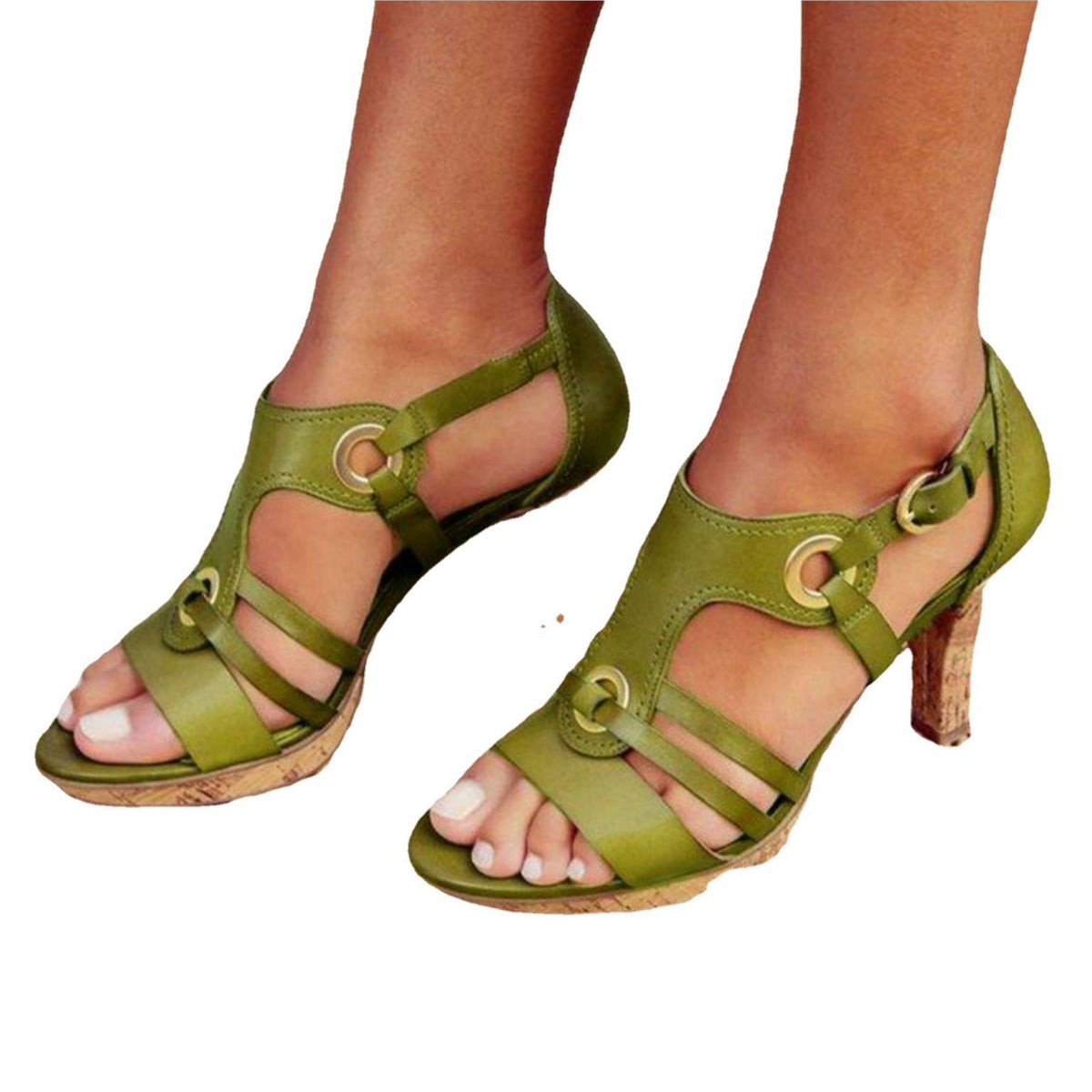 Imogen T bar heeled sandals in olive