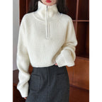 Zephyr | Womens Jumper Knitted Zip Up Loose Turtleneck Warm Sweater