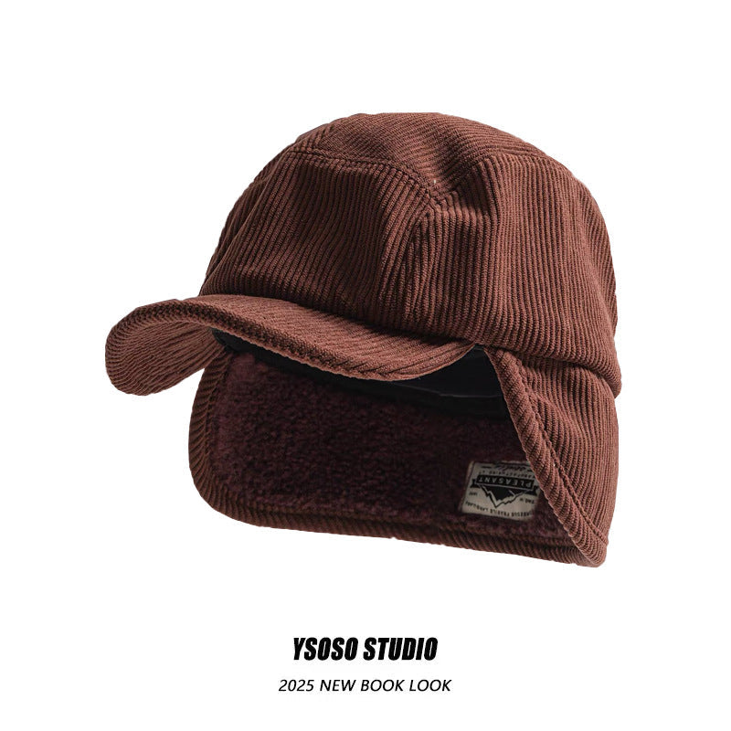 Reuben | Mens Warm Corduroy Earflap Winter Flight Trapper Hat - 9
