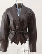 Elowen | Womens Leather Jacket Biker Moto Lapel Jacket