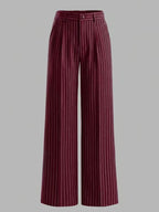 Briony | Womens Work Wide Leg High Waisted Striped Trousers - 2