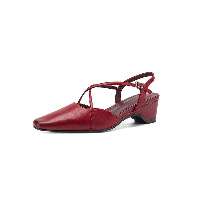 Cordelia sandal in burgundy, side view