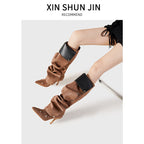 Hazel | Womens Heeled Boots Denim Slim Fit Pointed Toe Ankle Boots