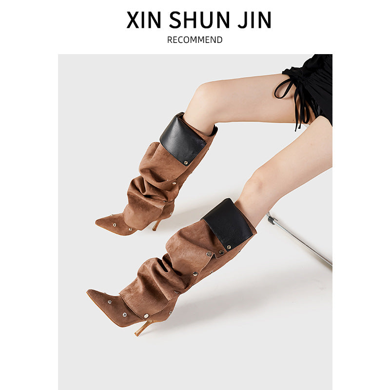 Hazel | Womens Heeled Boots Denim Slim Fit Pointed Toe Ankle Boots