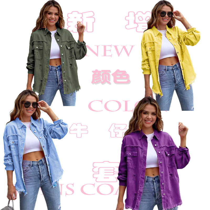 Clarissa | Womens Longline Distressed Denim Jacket