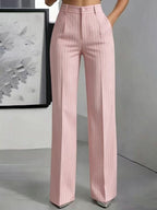 Briony | Womens Work Wide Leg High Waisted Striped Trousers - 10