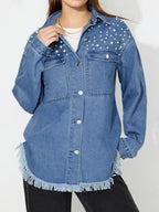 Eleanor | Womens Oversized Beaded Frayed Denim Jacket