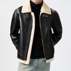 Marius | Mens Leather Shearling Biker Aviator Flight Lined Jacket - 6
