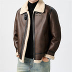 Marius | Mens Leather Shearling Biker Aviator Flight Lined Jacket - 7