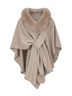 Sabine | Womens Shawl Cape Faux Fur Poncho Wrap