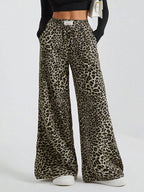 Iris | Womens Wide Leg Trousers Leopard Print High Waisted Palazzo Casual Pants