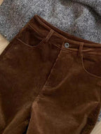 Dulcie | Womens Wide Leg Corduroy Brown Casual Work Trousers - 4