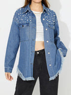 Eleanor | Womens Oversized Beaded Frayed Denim Jacket