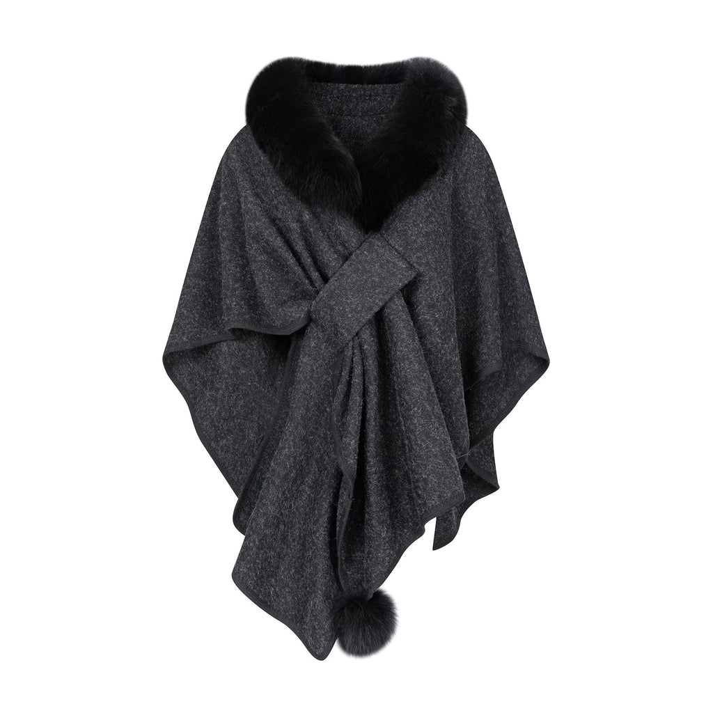 Sabine | Womens Shawl Cape Faux Fur Poncho Wrap