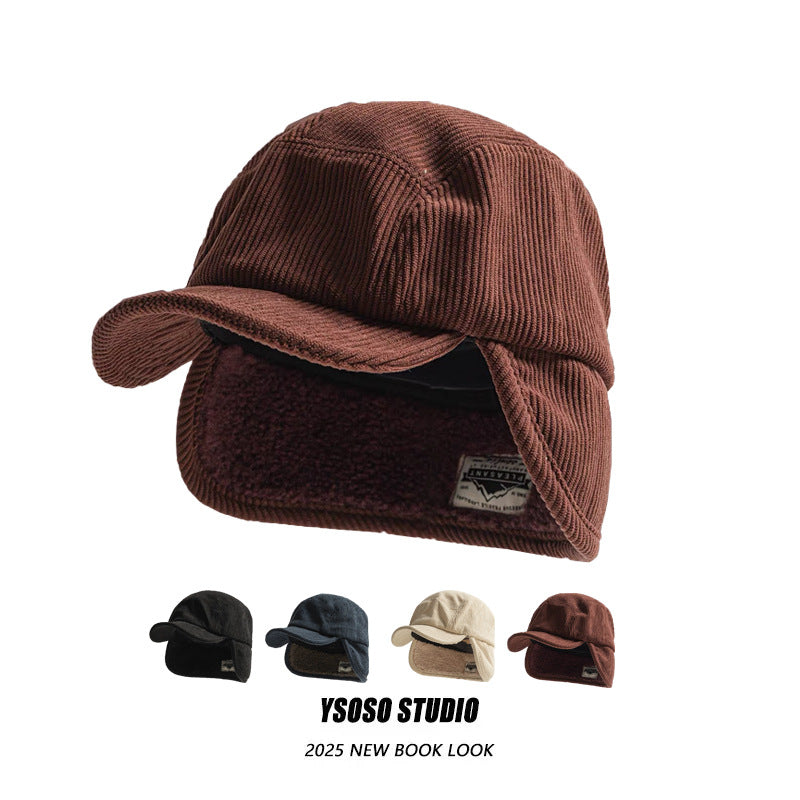 Reuben | Mens Warm Corduroy Earflap Winter Flight Trapper Hat - 1