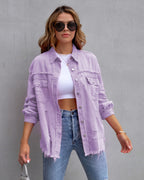 Clarissa | Womens Longline Distressed Denim Jacket