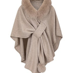 Sabine | Womens Shawl Cape Faux Fur Poncho Wrap