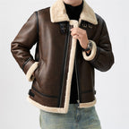 Marius | Mens Leather Shearling Biker Aviator Flight Lined Jacket - 3