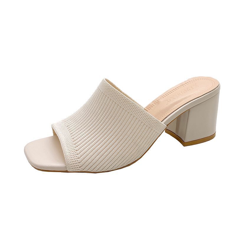Freya block heel mule in cream, side view
