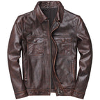 Garrick | Mens Leather Jacket Stand Collar Motorcycle Biker Jacket - 9