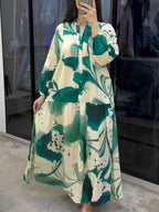 Ulric | Womens Dress Printed Long Sleeve V Neck Loose Maxi Dress