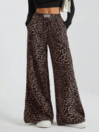 Iris | Womens Wide Leg Trousers Leopard Print High Waisted Palazzo Casual Pants