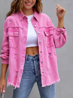 Genevieve | Womens Ripped Longline Denim Jacket