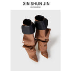 Hazel | Womens Heeled Boots Denim Slim Fit Pointed Toe Ankle Boots