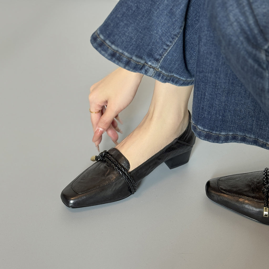 Clara loafers in brown, worn