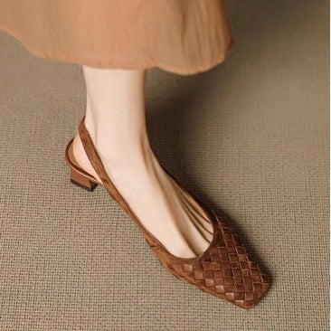 Wren woven slingbacks in tan, back view