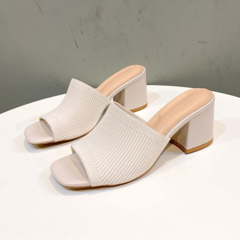 Freya block heel mule in cream
