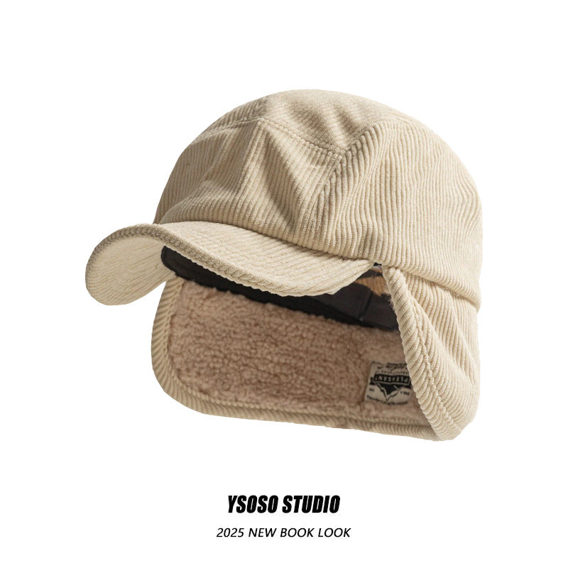 Reuben | Mens Warm Corduroy Earflap Winter Flight Trapper Hat - 2