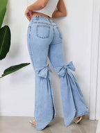 Imogen | Womens Jeans Flare High Waisted Bow Wide Leg Denim