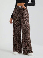 Iris | Womens Wide Leg Trousers Leopard Print High Waisted Palazzo Casual Pants