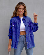 Clarissa | Womens Longline Distressed Denim Jacket