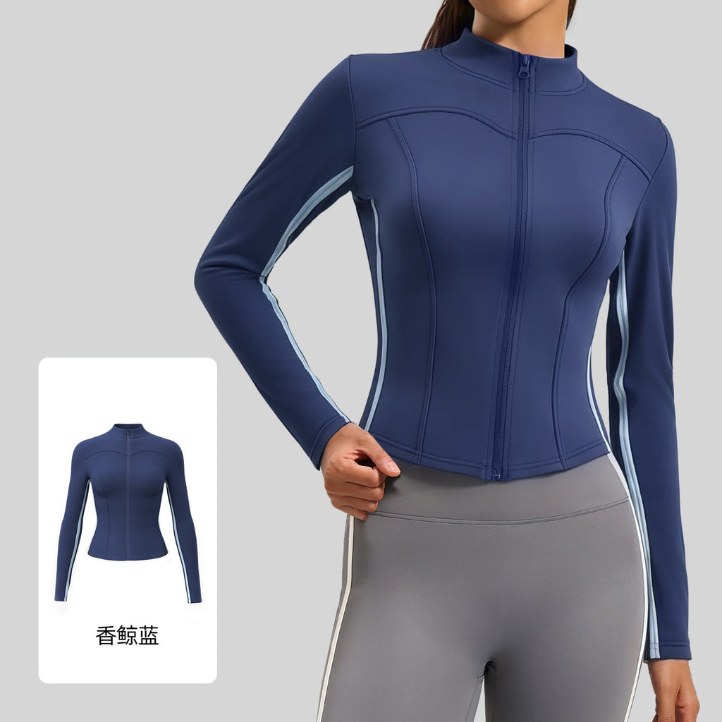 Delphine | Womens Sports Jacket Slim Fit Stand Collar Running Yoga Activewear Top