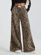 Iris | Womens Wide Leg Trousers Leopard Print High Waisted Palazzo Casual Pants
