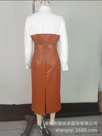 Aurelia | Womens Shirt Dress Long Sleeve Belted Leather Look Midi Dress