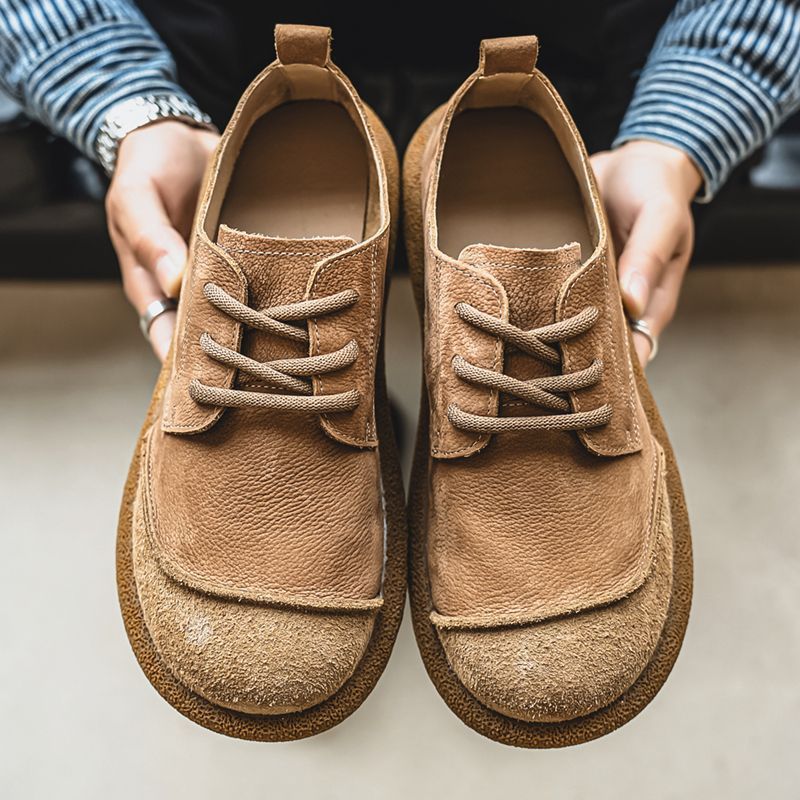 Emmett | Mens Leather Lace Up Casual Retro Low Top Boots - 6