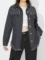 Eleanor | Womens Oversized Beaded Frayed Denim Jacket