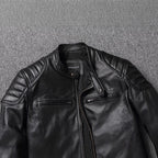 Garrick | Mens Leather Jacket Stand Collar Motorcycle Biker Jacket - 4