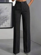 Briony | Womens Work Wide Leg High Waisted Striped Trousers - 6