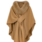 Sabine | Womens Shawl Cape Faux Fur Poncho Wrap