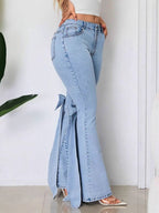 Imogen | Womens Jeans Flare High Waisted Bow Wide Leg Denim